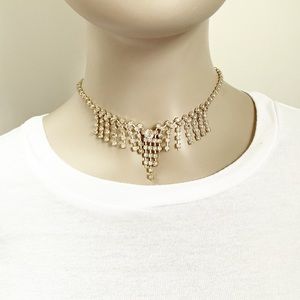 Vintage silver dangling diamond choker necklace